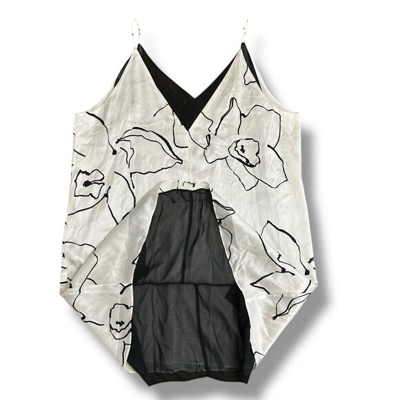 Club Monaco Women’s 14 Silk Double V-Neck Mini Dress White Black Floral Slip NWT - Picture 6 of 10